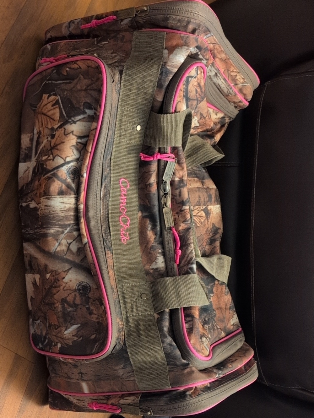 Pink-Trim Camo Duffel Bag
